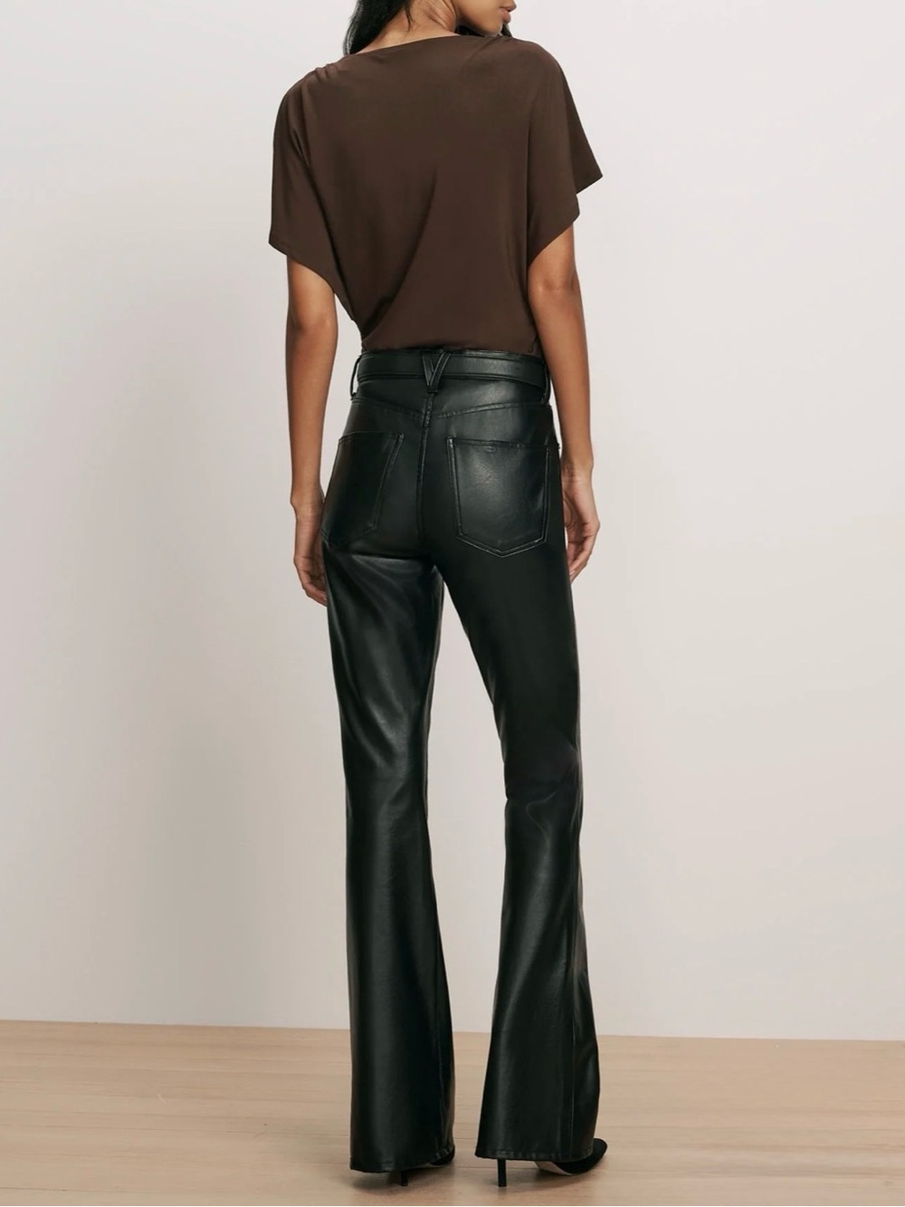 Veronica Beard Beverly Vegan Leather High Rise Skinny Flare Pant Black 30